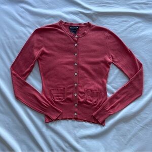 Tristan & Iseut Silk Cashmere Cardigan XS Coral Red Luxury Knit